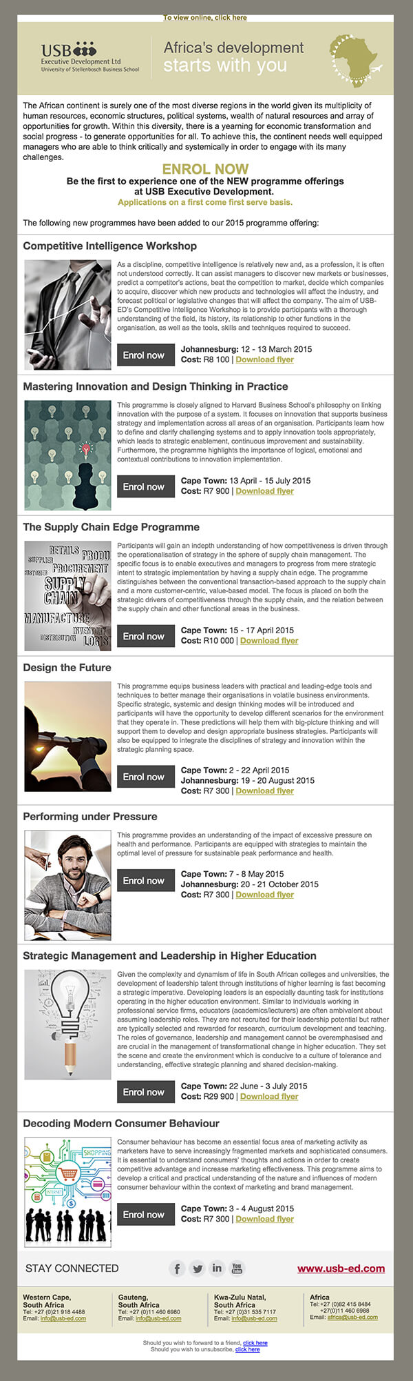 Email Newsletter Design | USB-ED upcoming courses